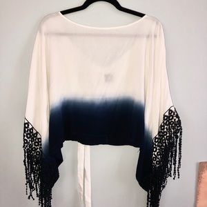 cropped tie-dye festival top with fringe